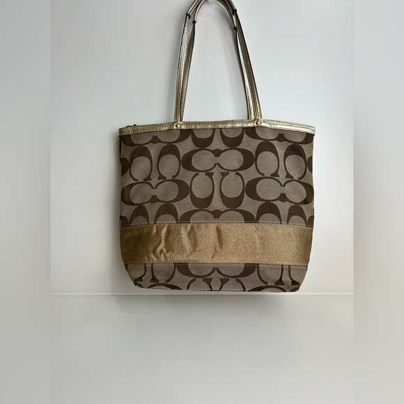 Coach Brown and Gold Signature Tote Bag 18798E Carry All - Picture 2 of 11